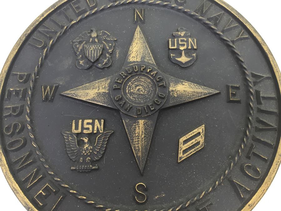 Keepsake Box Drawer Lot USN Navy Wall Plaques, Tins, Metal Playing Card Case, Flask [Photo 2]