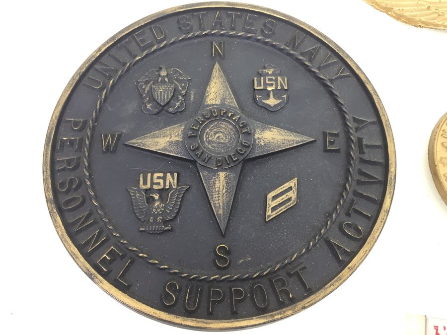 Keepsake Box Drawer Lot USN Navy Wall Plaques, Tins, Metal Playing Card Case, Flask [Photo 5]