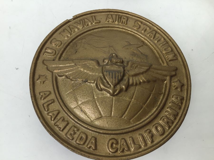 Keepsake Box Drawer Lot USN Navy Wall Plaques, Tins, Metal Playing Card Case, Flask [Photo 7]