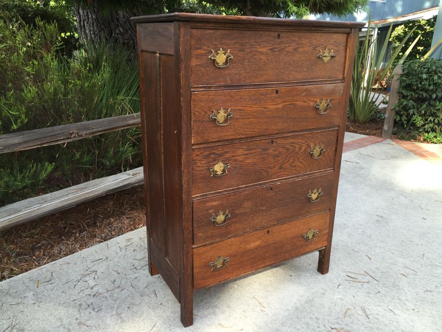 Antique Oak Chest Of Drawers Dresser [Photo 4]