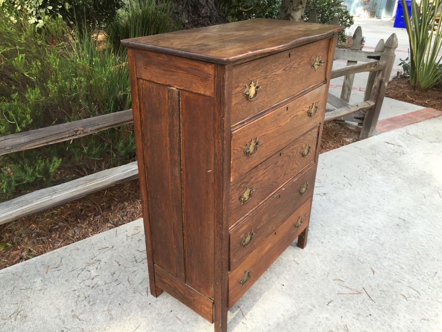 Antique Oak Chest Of Drawers Dresser [Photo 2]