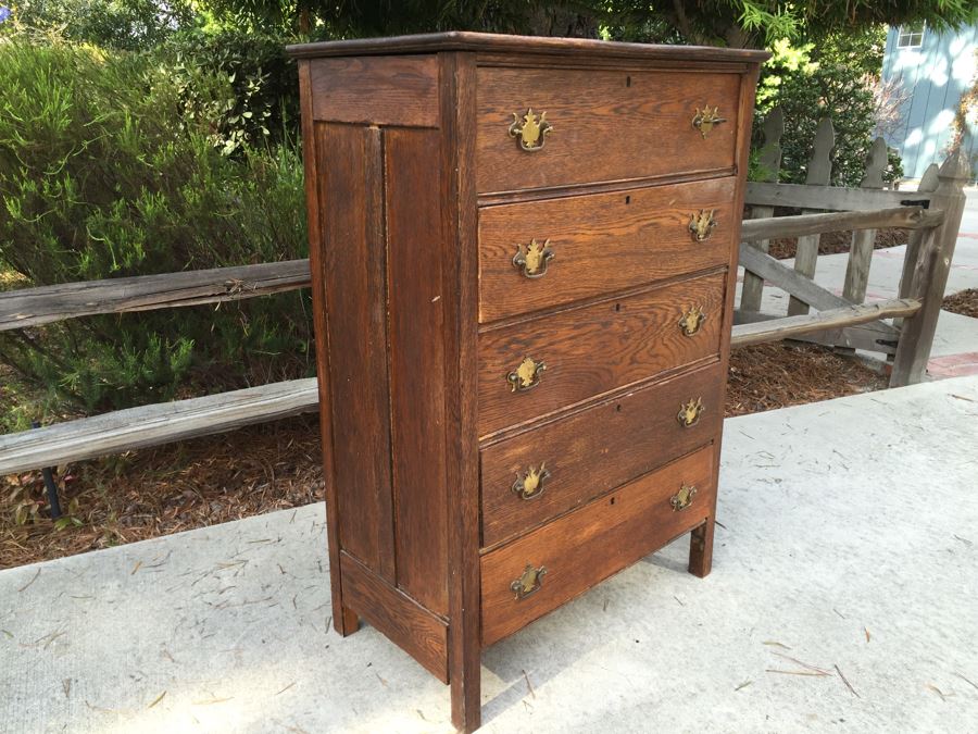 Antique Oak Chest Of Drawers Dresser [Photo 5]