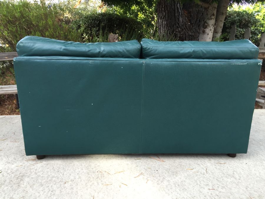 Green Leather Loveseat Sofa With Casters [Photo 8]