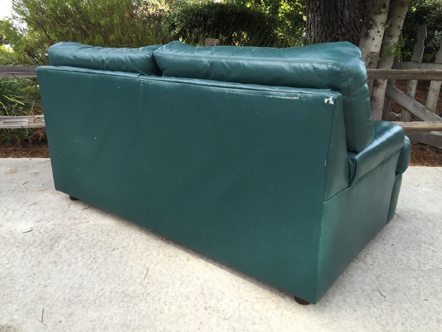 Green Leather Loveseat Sofa With Casters [Photo 6]