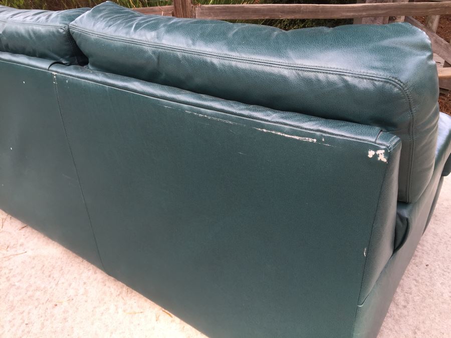Green Leather Loveseat Sofa With Casters [Photo 7]