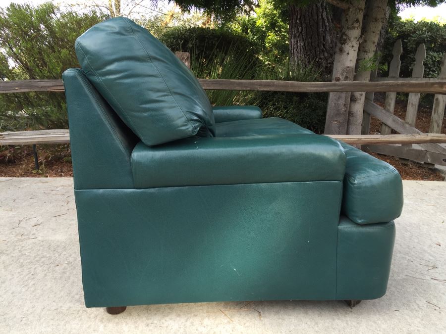 Green Leather Loveseat Sofa With Casters [Photo 5]