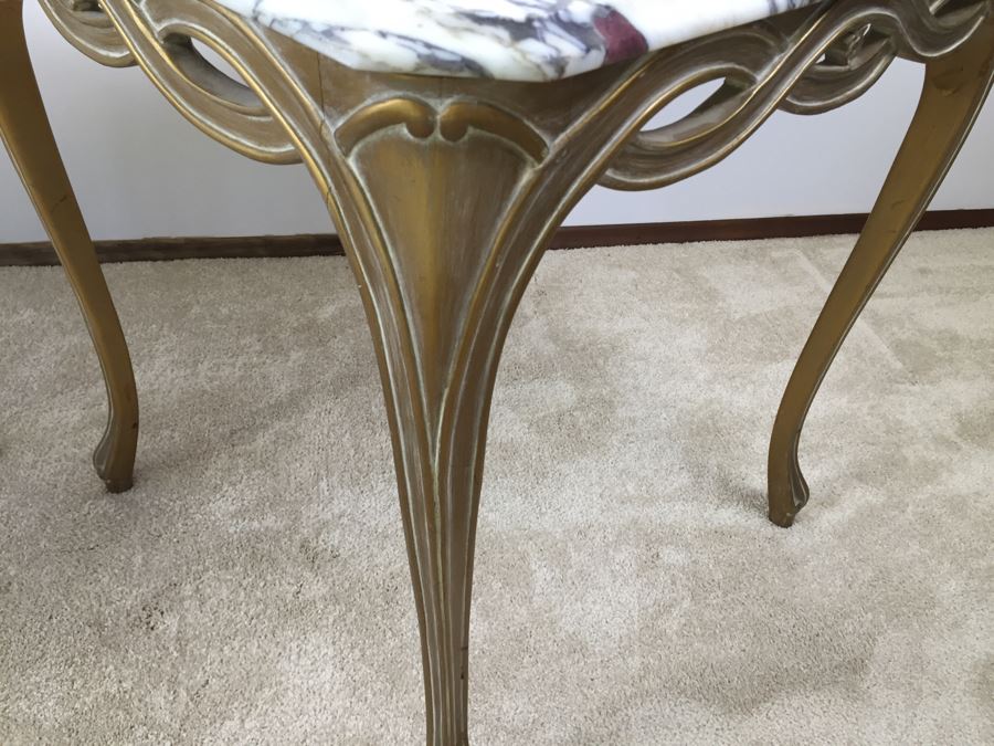 Pair Of Italian Marble Top Wooden End Tables [Photo 19]
