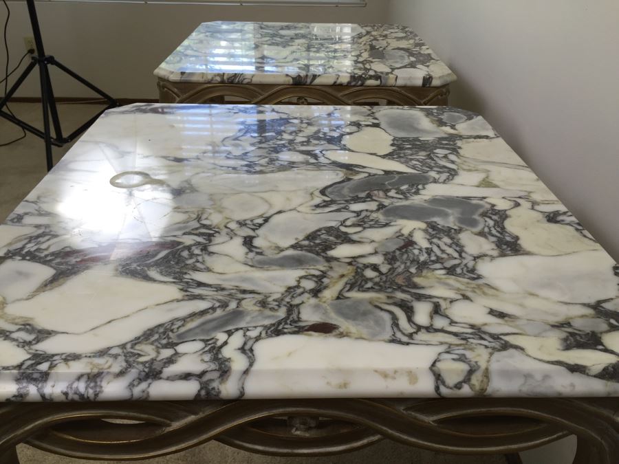 Pair Of Italian Marble Top Wooden End Tables [Photo 14]