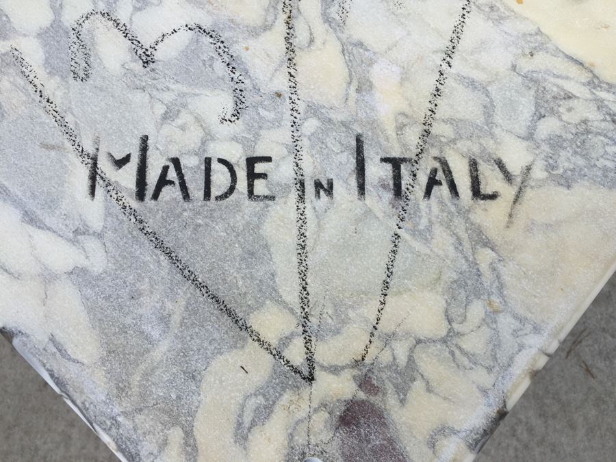 Pair Of Italian Marble Top Wooden End Tables [Photo 3]