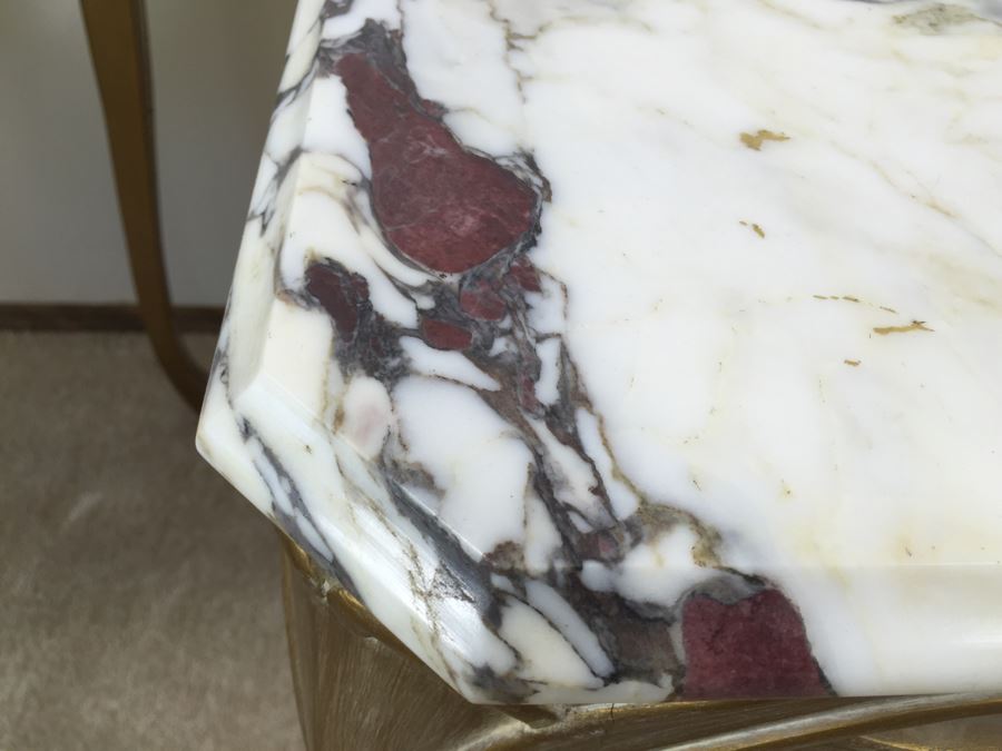 Pair Of Italian Marble Top Wooden End Tables [Photo 7]