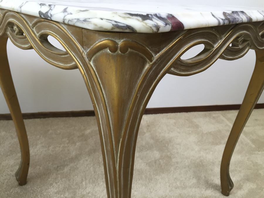Pair Of Italian Marble Top Wooden End Tables [Photo 18]