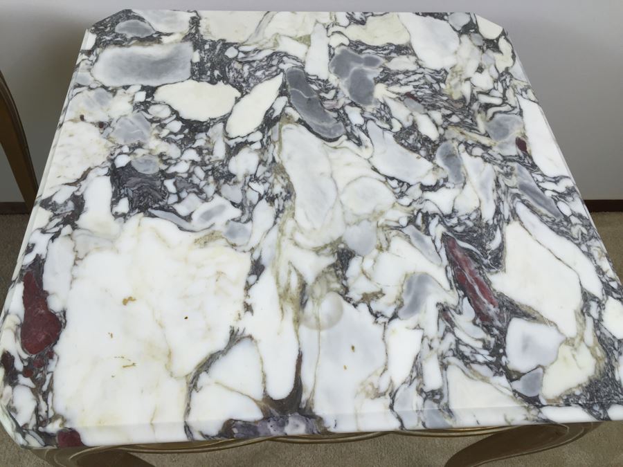 Pair Of Italian Marble Top Wooden End Tables [Photo 9]