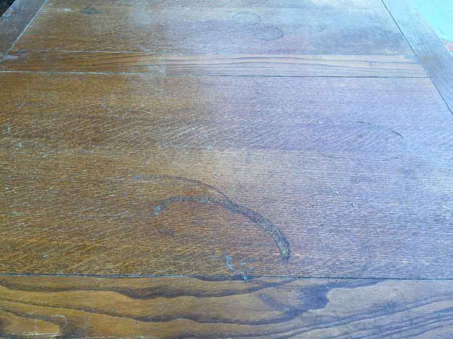 Primitive Kitchen Oak Wood Farmhouse Table With Two Leaves And Turned Legs [Photo 9]
