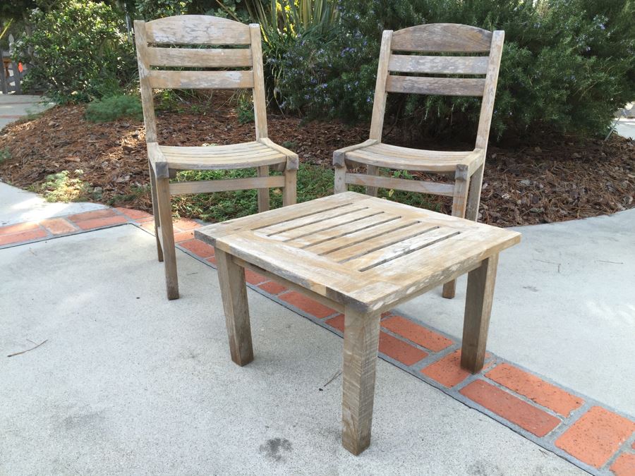 Smith & Hawken Teak Outdoor Table With Two Chairs [Photo 1]