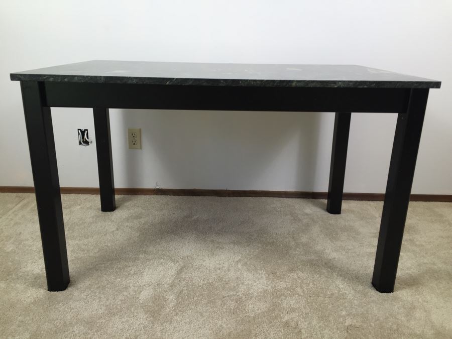 Green Tone Marble Top Black Wooden Table