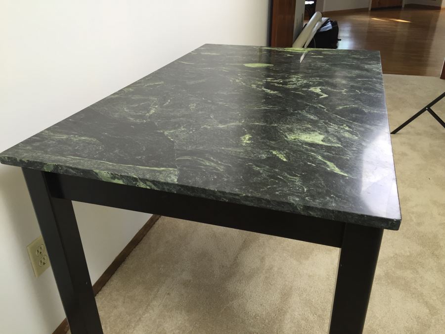 Green Tone Marble Top Black Wooden Table [Photo 11]