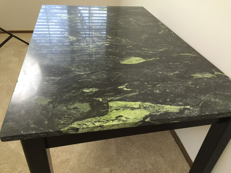 Green Tone Marble Top Black Wooden Table [Photo 3]