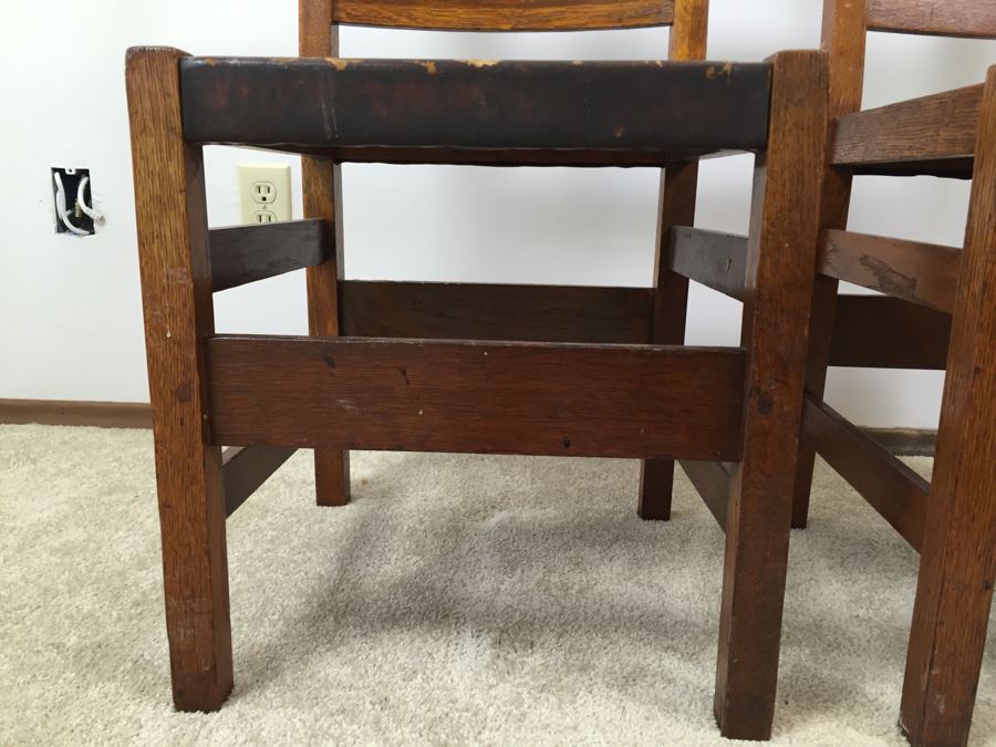Stickley Antique Chairs Circa 1920's Leather Needs Reupholstering [Photo 11]