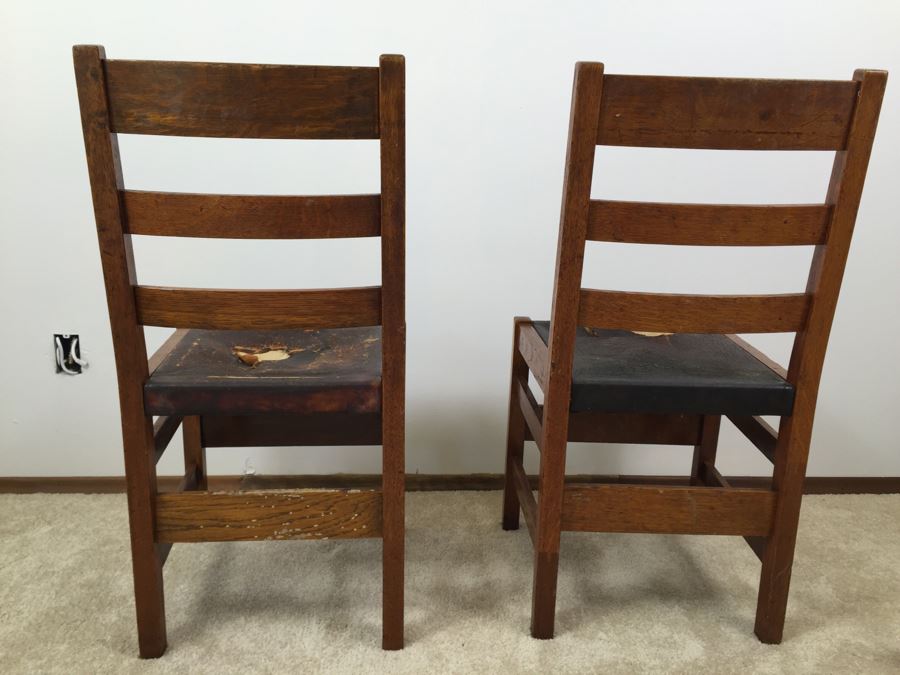 Stickley Antique Chairs Circa 1920's Leather Needs Reupholstering [Photo 16]