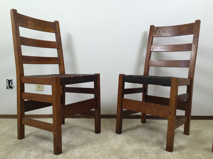 Stickley Antique Chairs Circa 1920's Leather Needs Reupholstering [Photo 2]