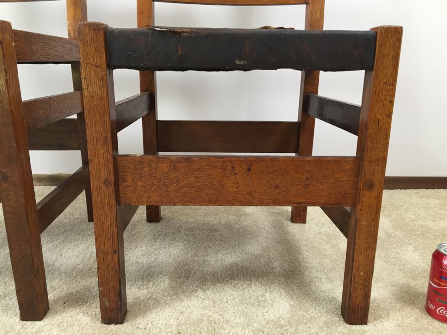 Stickley Antique Chairs Circa 1920's Leather Needs Reupholstering [Photo 5]
