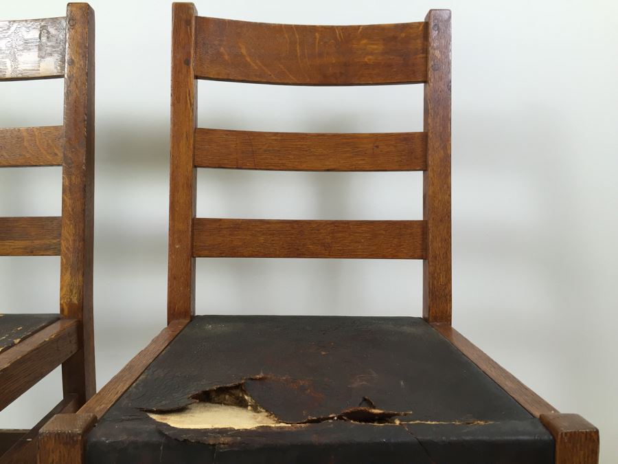 Stickley Antique Chairs Circa 1920's Leather Needs Reupholstering [Photo 7]