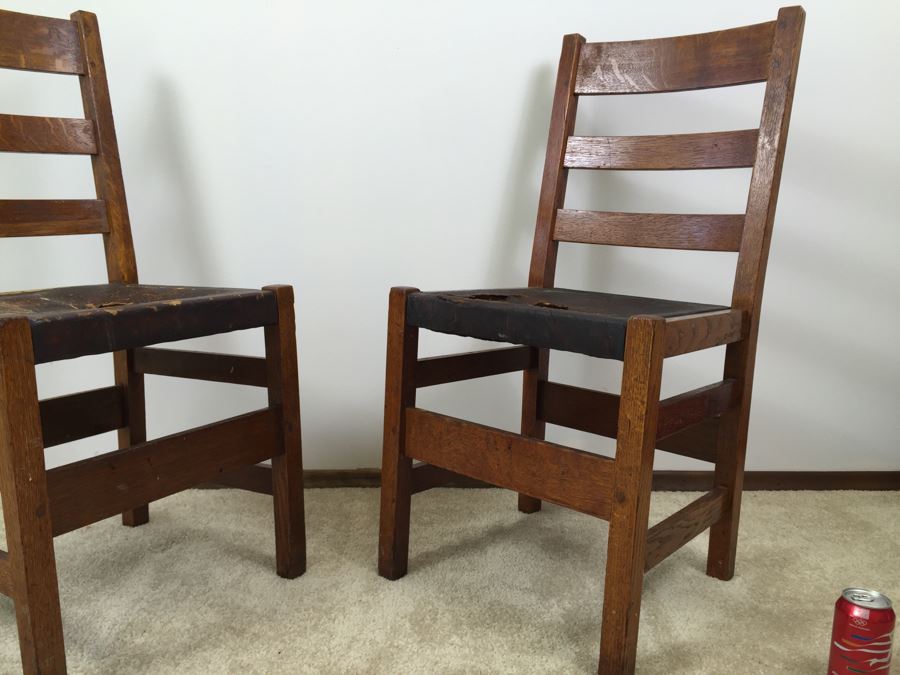 Stickley Antique Chairs Circa 1920's Leather Needs Reupholstering [Photo 13]
