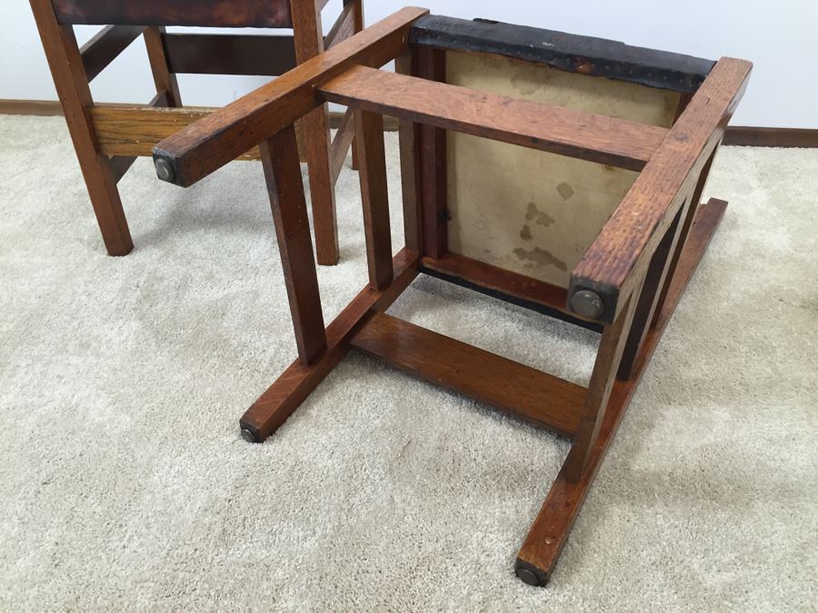 Stickley Antique Chairs Circa 1920's Leather Needs Reupholstering [Photo 20]