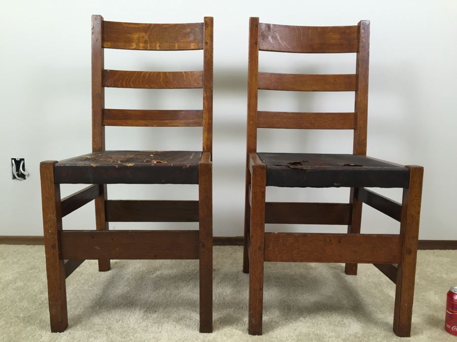 Stickley Antique Chairs Circa 1920's Leather Needs Reupholstering [Photo 1]