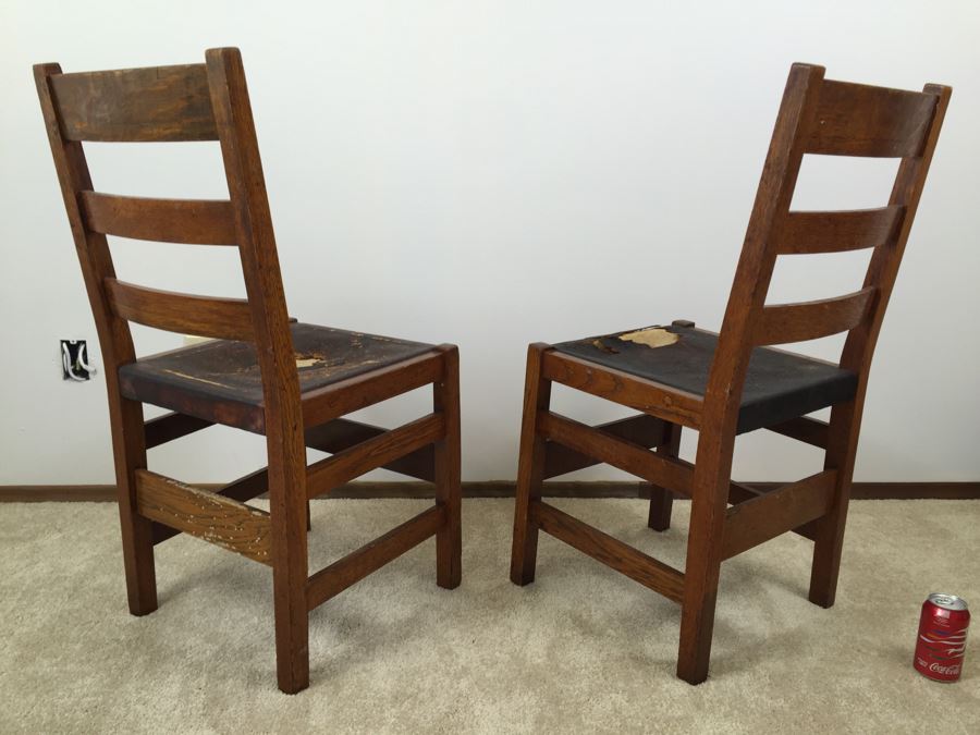 Stickley Antique Chairs Circa 1920's Leather Needs Reupholstering [Photo 15]