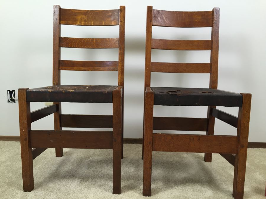 Stickley Antique Chairs Circa 1920's Leather Needs Reupholstering [Photo 4]