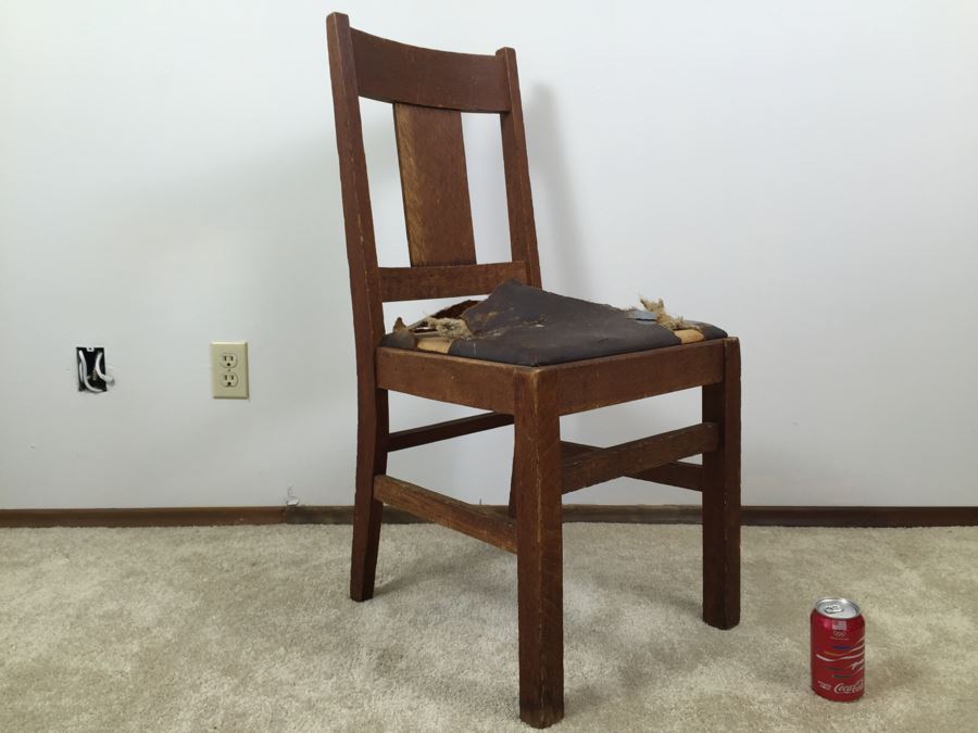 Old Oak Chair Leather Needs Reupholstering [Photo 2]