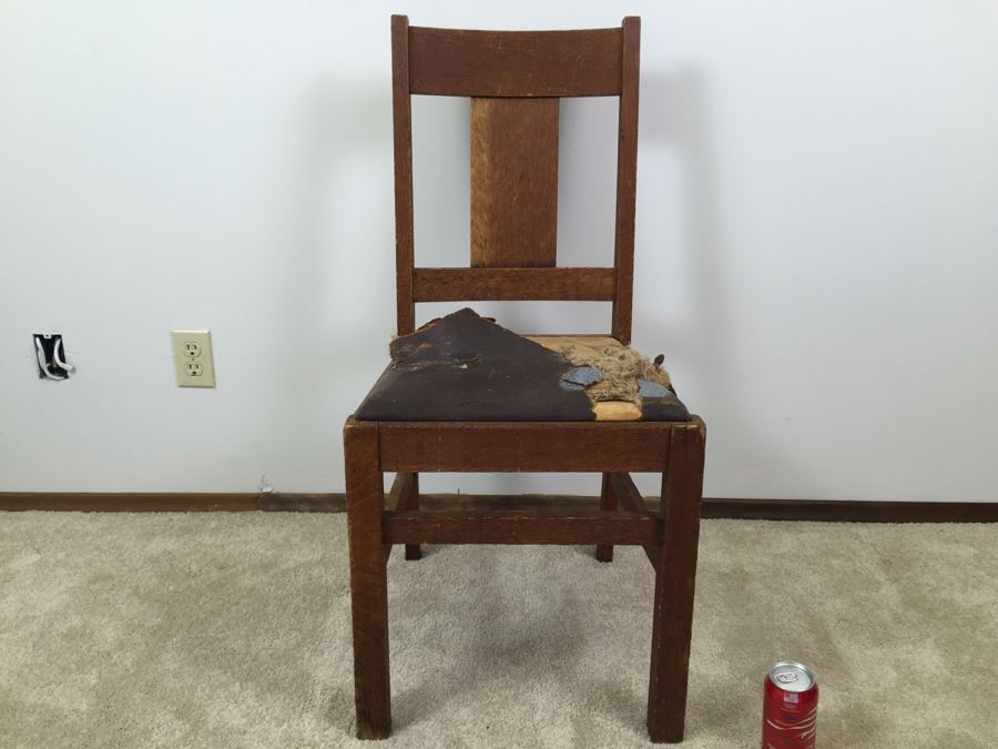 Old Oak Chair Leather Needs Reupholstering [Photo 1]