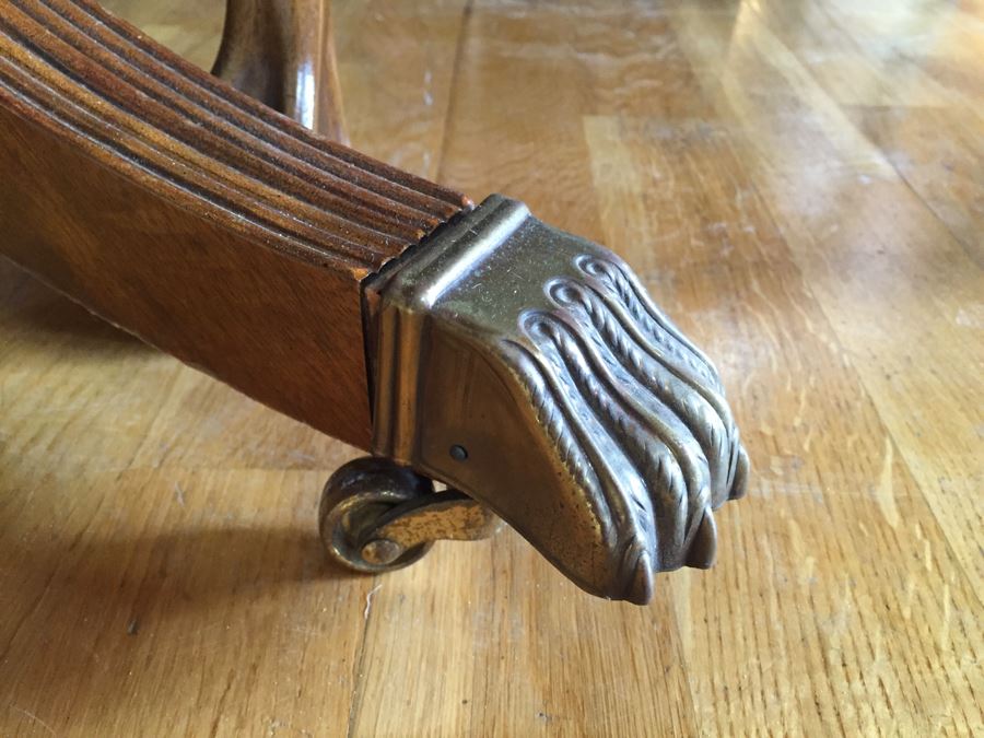 Stunning Thomasville Double Pedestal Dining Table With Two Leaves And Brass Claw Feet With 10 Ball And Claw Feet Chairs [Photo 40]