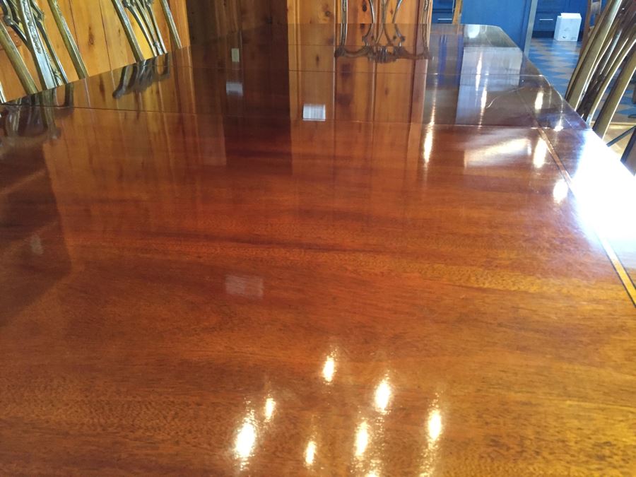 Stunning Thomasville Double Pedestal Dining Table With Two Leaves And Brass Claw Feet With 10 Ball And Claw Feet Chairs [Photo 26]