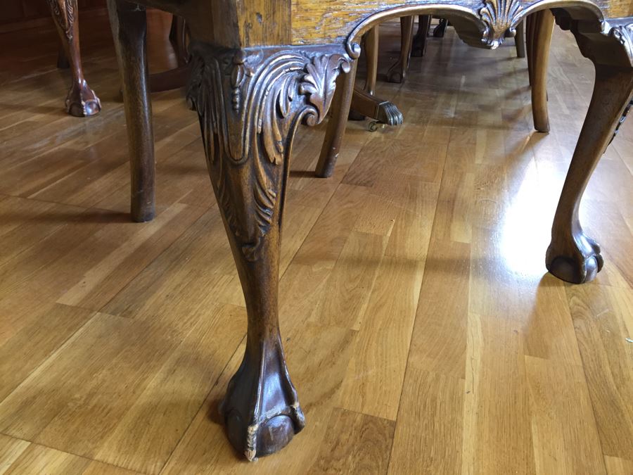 Stunning Thomasville Double Pedestal Dining Table With Two Leaves And Brass Claw Feet With 10 Ball And Claw Feet Chairs [Photo 34]