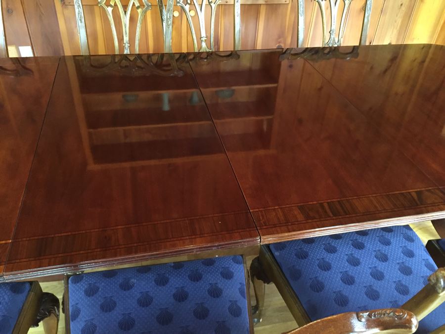 Stunning Thomasville Double Pedestal Dining Table With Two Leaves And Brass Claw Feet With 10 Ball And Claw Feet Chairs [Photo 41]