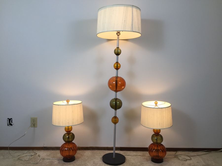 Contemporary Orange And Green Glass Table Lamps And Floor Lamp Modernist [Photo 6]
