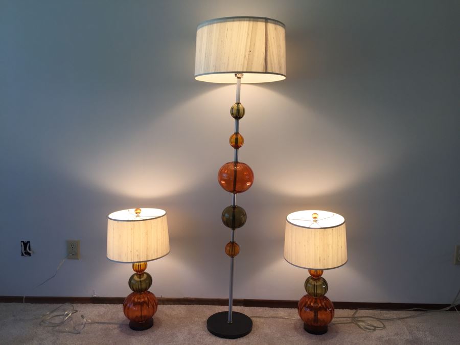 Contemporary Orange And Green Glass Table Lamps And Floor Lamp Modernist [Photo 4]