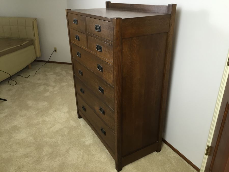 Mission Stickley Oak 8 Drawer Tall Chest Of Drawers Dresser Estimate $4,000 [Photo 5]