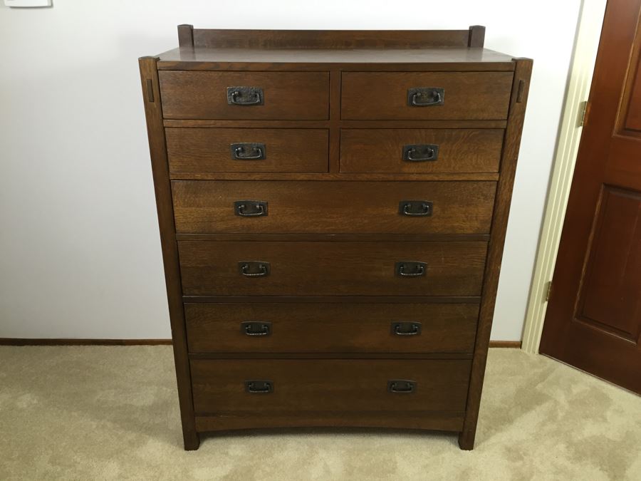 Mission Stickley Oak 8 Drawer Tall Chest Of Drawers ...