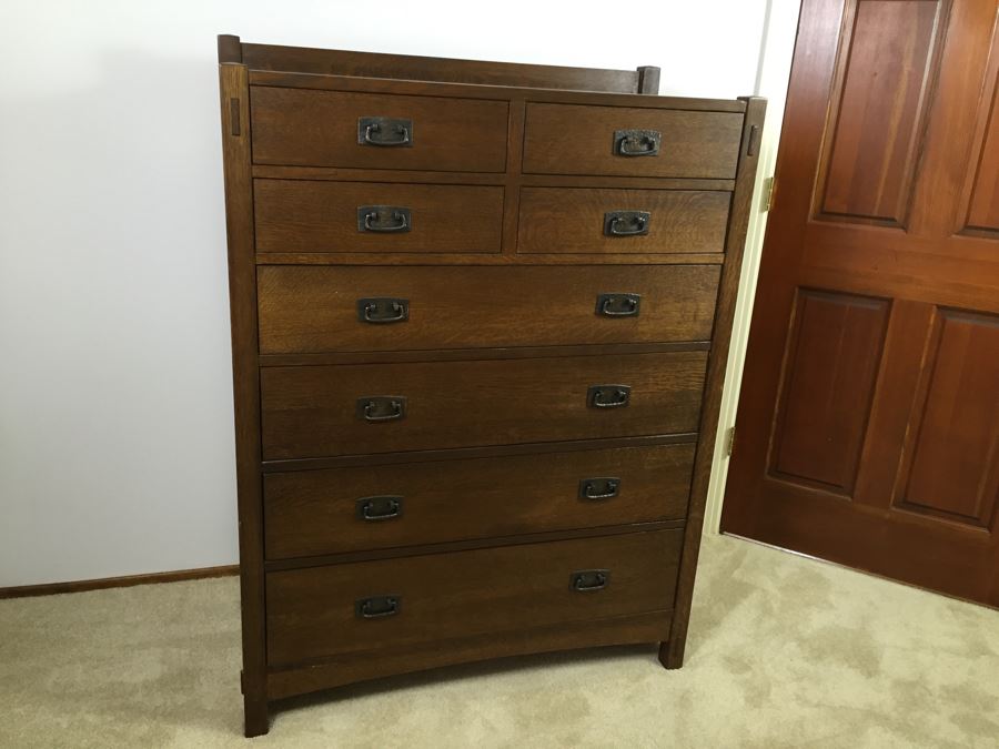 Mission Stickley Oak 8 Drawer Tall Chest Of Drawers Dresser Estimate $4,000 [Photo 14]