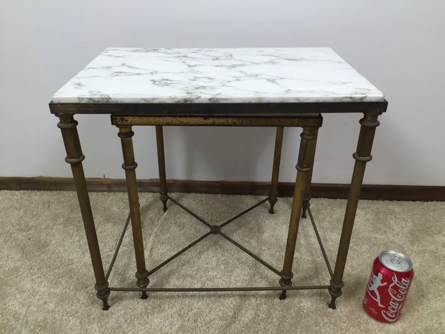 Vintage Brass Marble Top Nesting Tables [Photo 2]