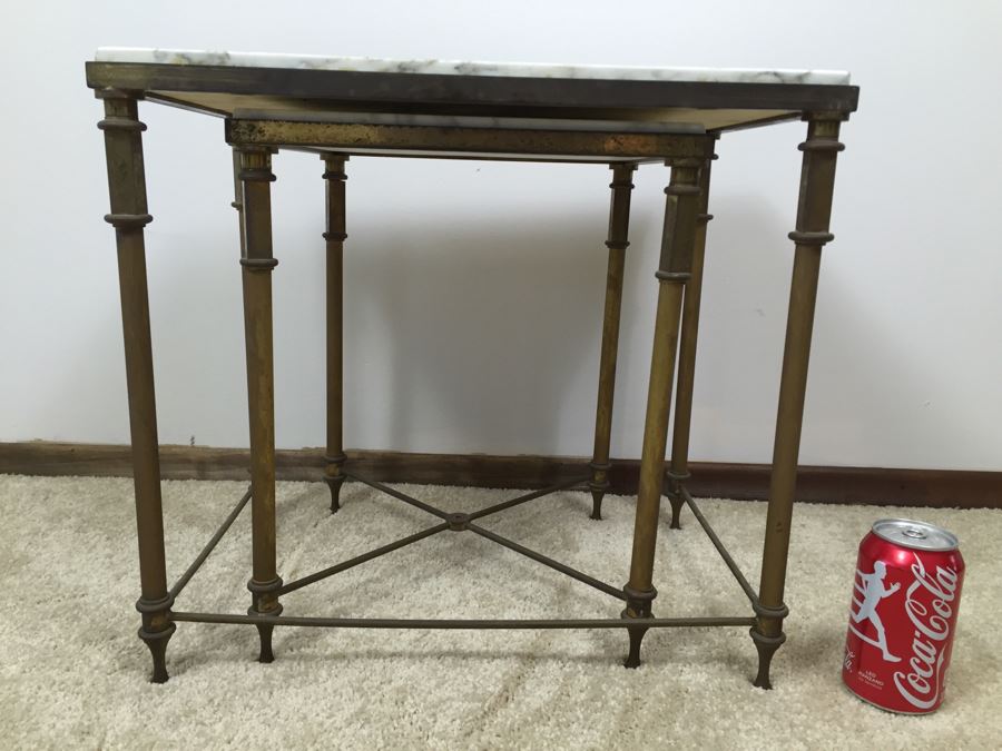 Vintage Brass Marble Top Nesting Tables [Photo 1]