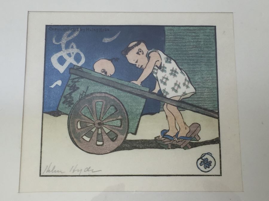 Helen Hyde Color Woodcut 'The Go-Cart' 1913 Smithsonian Series Artist Signed In Pencil [Photo 2]