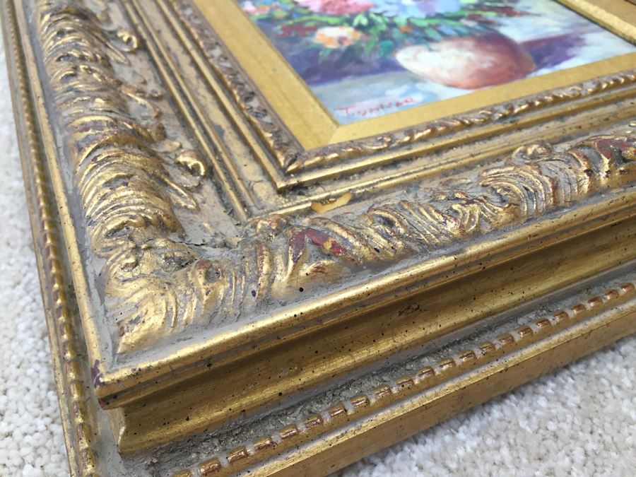 Stunning Gilt Wood Framed Original Floral Oil Painting Signed By Artist [Photo 12]