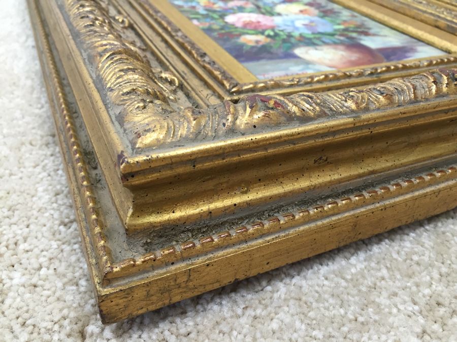 Stunning Gilt Wood Framed Original Floral Oil Painting Signed By Artist [Photo 11]