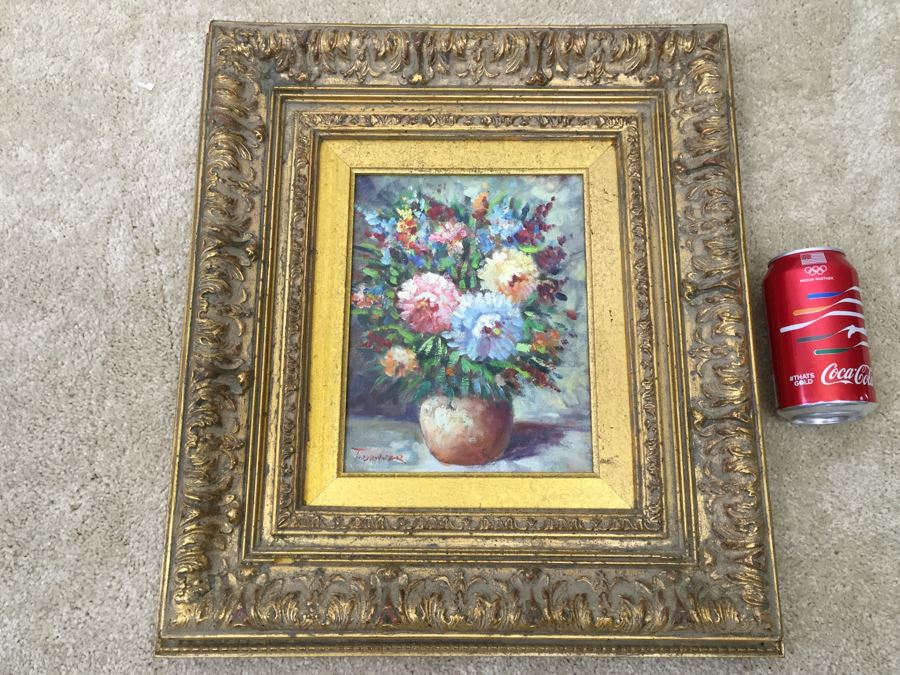 Stunning Gilt Wood Framed Original Floral Oil Painting Signed By Artist [Photo 1]
