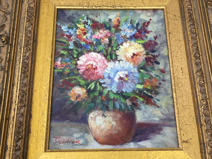 Stunning Gilt Wood Framed Original Floral Oil Painting Signed By Artist [Photo 9]