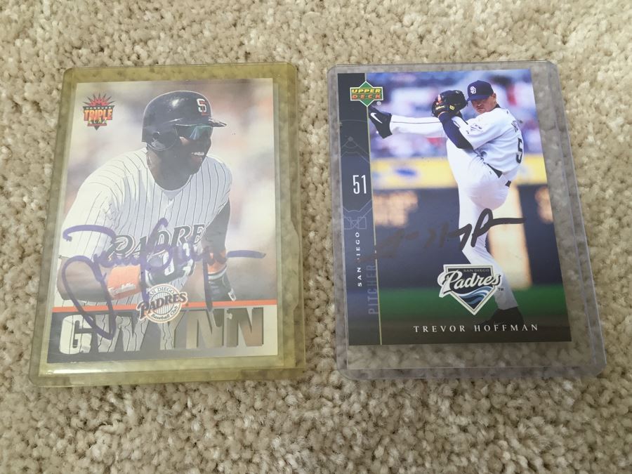 Tony Gwynn And Trevor Hoffman Signed Autographs Padres Baseball Cards [Photo 1]